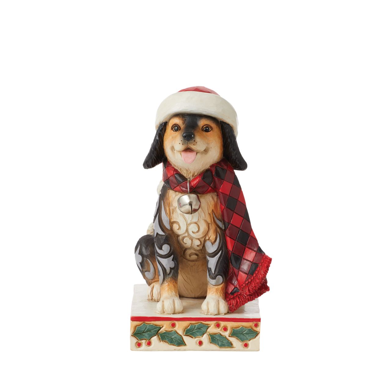 Heartwood Creek Highland Glen Dog in Santa Hat Figurine  Designed by award winning artist Jim Shore as part of the Heartwood Creek Highland Glen Collection, hand crafted using high quality cast stone and hand painted, this cute & cosy dog is perfect for the Christmas season.