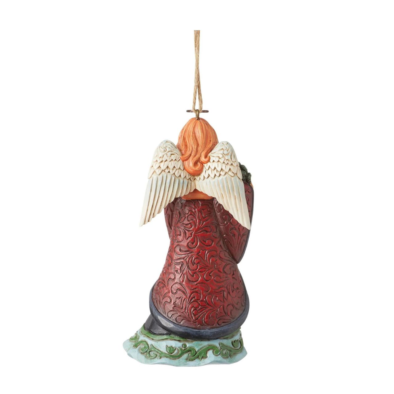 Heartwood Creek Holiday Manor Christmas Angel with Wreath Hanging Ornament  Designed by award winning artist Jim Shore as part of the Heartwood Creek Holiday Manor Collection, hand crafted using high quality cast stone and hand painted, this festive Angel with wreath hanging ornament is perfect for the Christmas season.