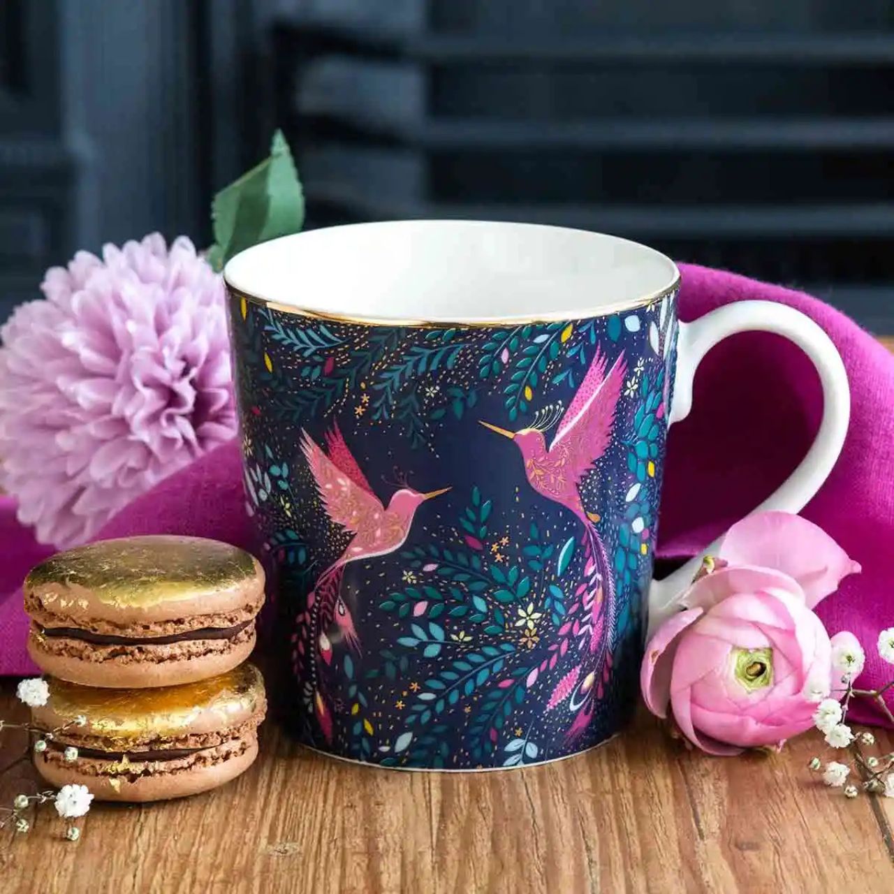 A beautiful fine china mug that exudes elegance and opulence
