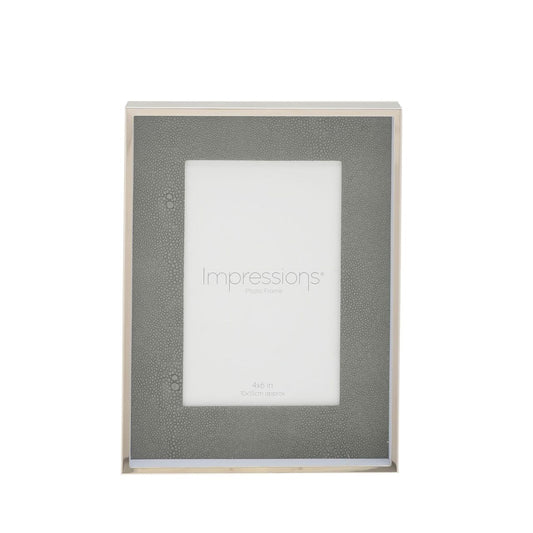 Faux Croc Detail Frame Soft Grey 4" x 6"  A silver & soft grey faux croc photo frame.  This stylish frame offers a unique twist on the conventional that would complement both traditional and modern home decors.
