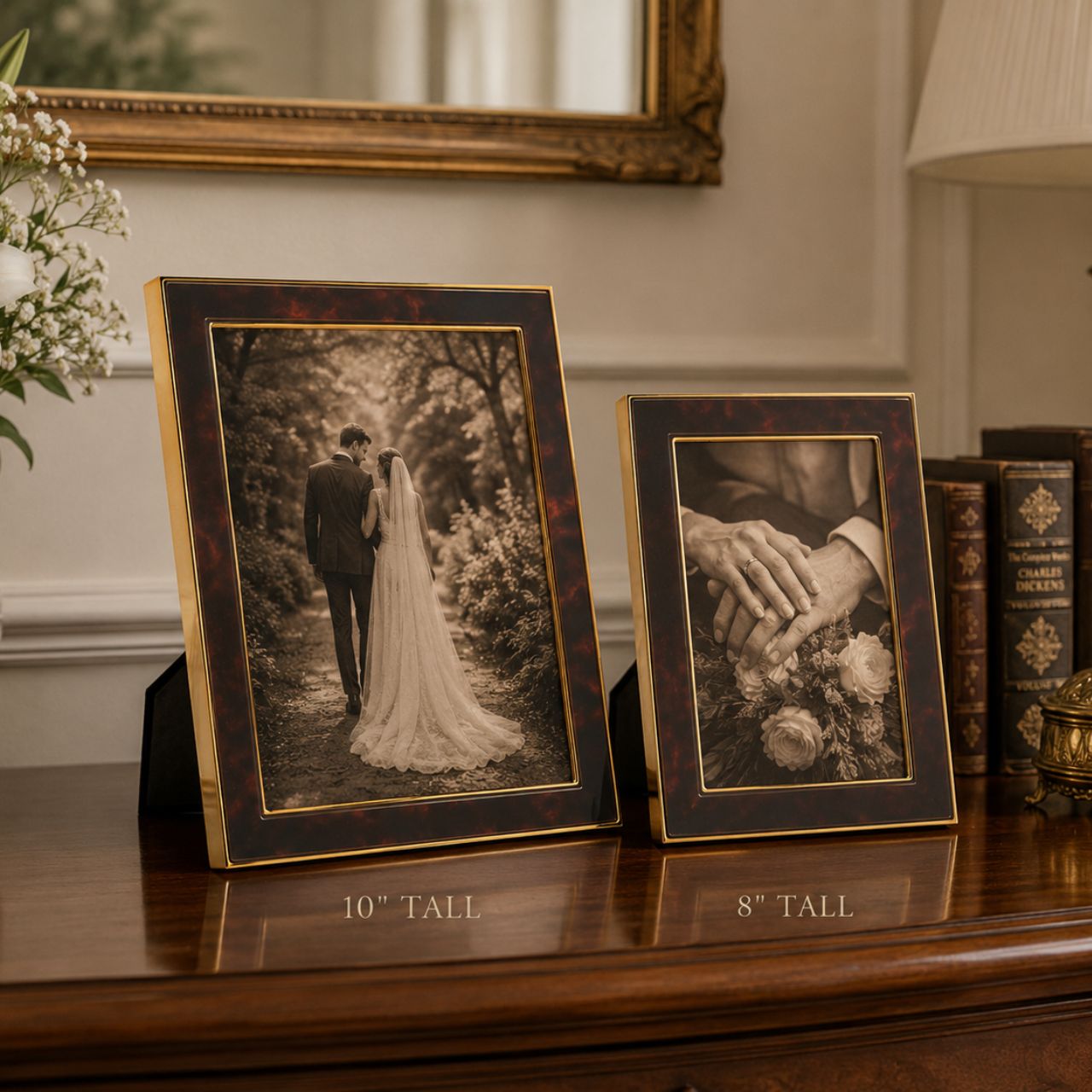 The Impressions Gold Tone Photo Frame 8" x 10" offers a stunning showcase for photographs or artwork.