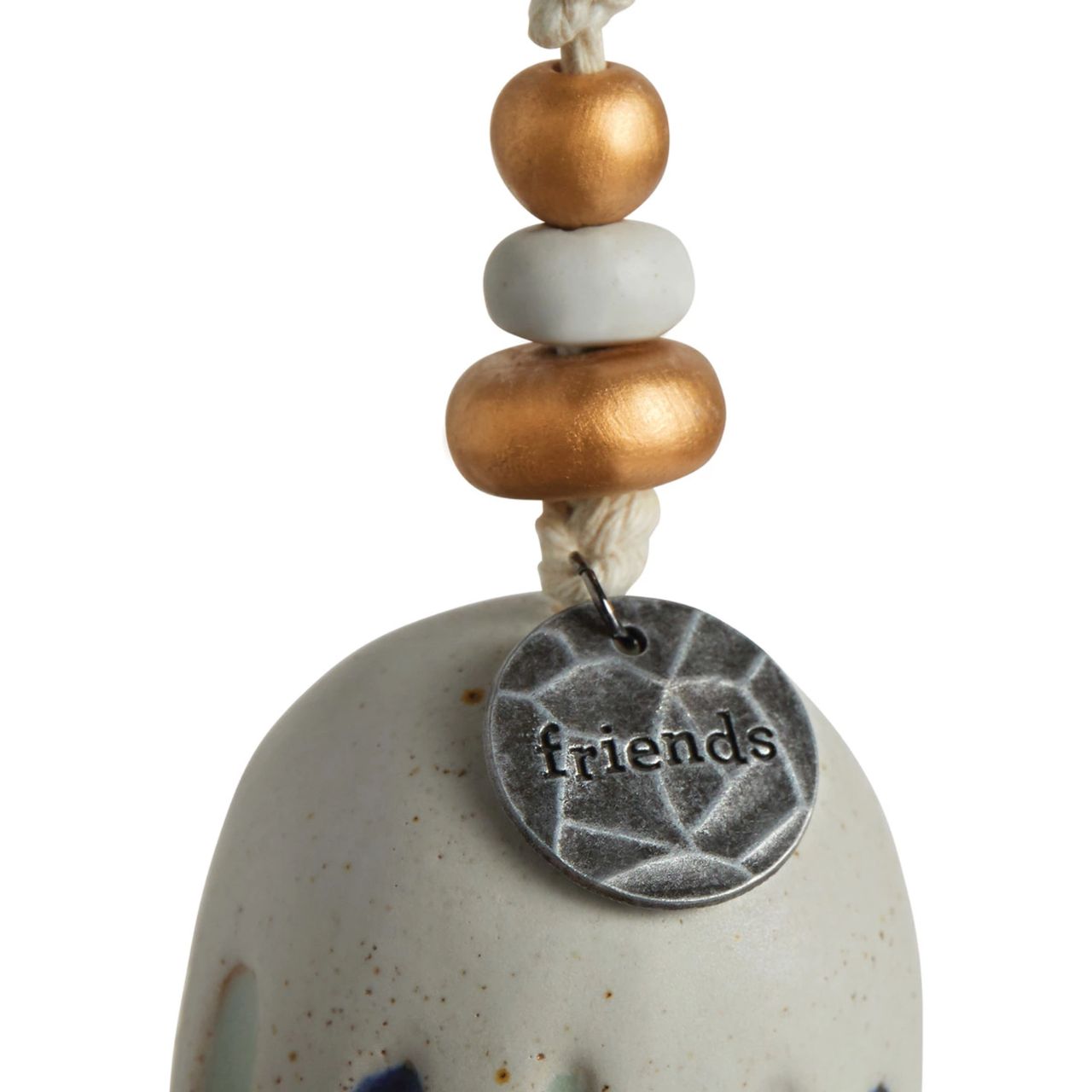 Give beauty and relaxation with our Inspired Bells collection, a selection of artisan bells in soft, serene colours with soothing, gentle rings bearing sentiments of faith and love. Our Inspired Bell - Friends is a ceramic indoor/outdoor bell in white with blue and green stripes. The sentiment on the bell reads, "Friends." You can give this calming memory bell as a birthday, Christmas anytime, rough times, self-care, or hospital gift.
