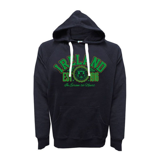 This hoodie is part of the official Traditional Craft Collection. It features a relaxed fit and a printed design of Ireland. Celtic Nation logo and 'Est. 1916'. It also has a double side front pocket for your convenience.