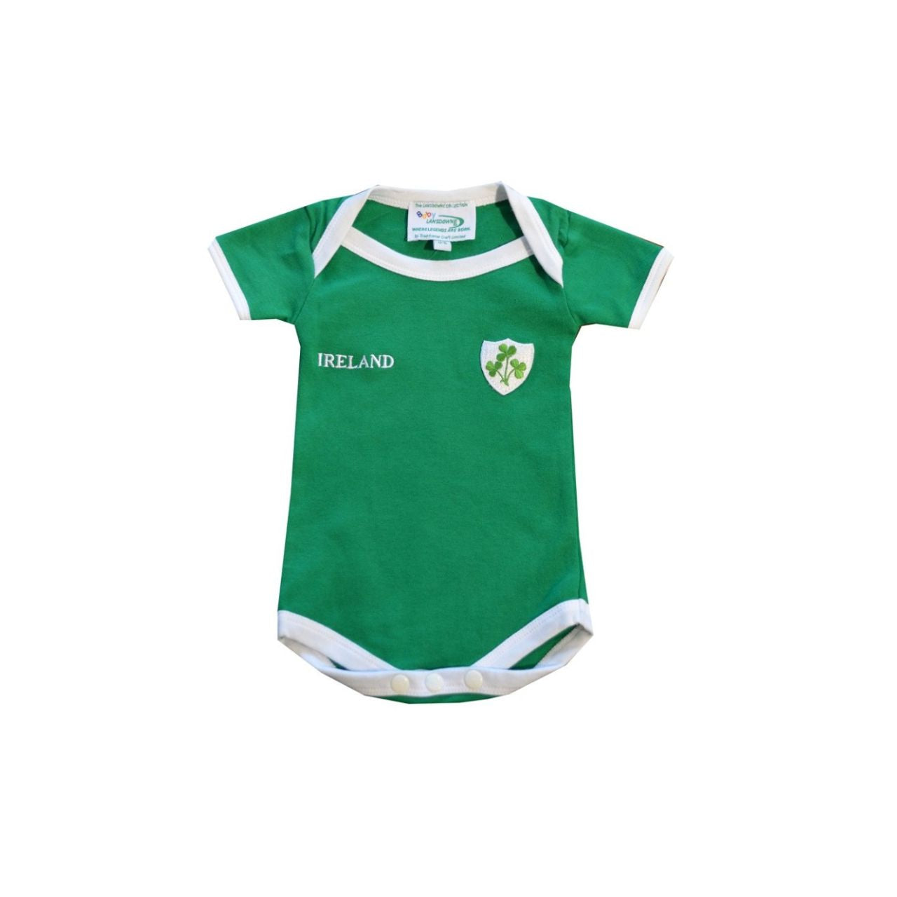 A soft baby vest with Three Shamrocks styling in emerald. Comfortable cotton makes dressing easy for everyday wear. Ideal for layering through the seasons.