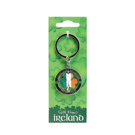 Ireland Tri-Colour Shamrock Spinner Keyring