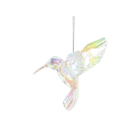 Gisela Graham Iridescent Hummingbird Christmas Hanging Ornament  Bring a touch of seasonal cheer to your home with Gisela Graham's Iridescent Hummingbird Christmas Hanging Ornament. Its unique design, boasting a shimmering iridescent finish with a pink and gold colour palette, creates a delightful decoration that will add a special sparkle to your festive décor.