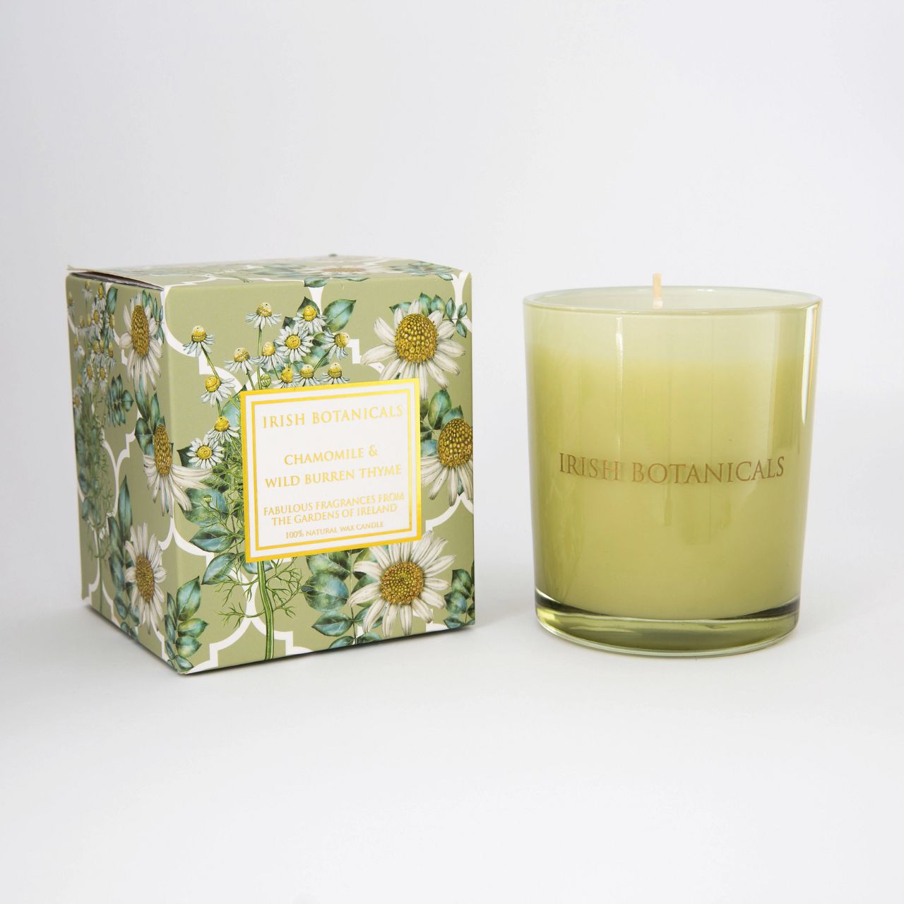 This gorgeous scent has all the relaxing elements that only chamomile can bring but paired with our punchy wild burden thyme it really makes for a gorgeous combination that is both refreshing and so uplifting. Packaged beautifully in Irish Botanicals signature gift box. Burn time 40 hours. 100% natural wax. Cotton Wick.