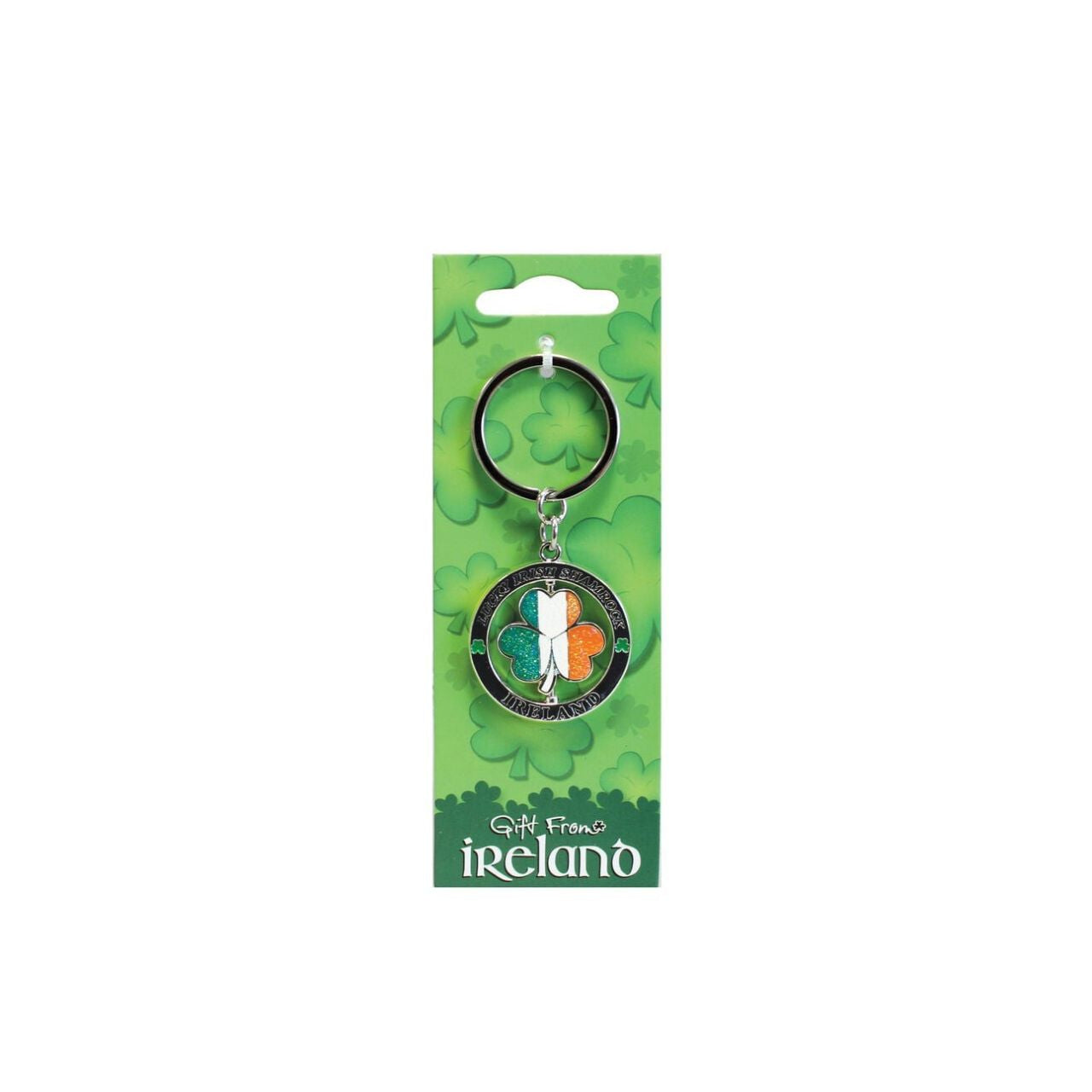 Tri Colour Shamrock Spinner Keyring