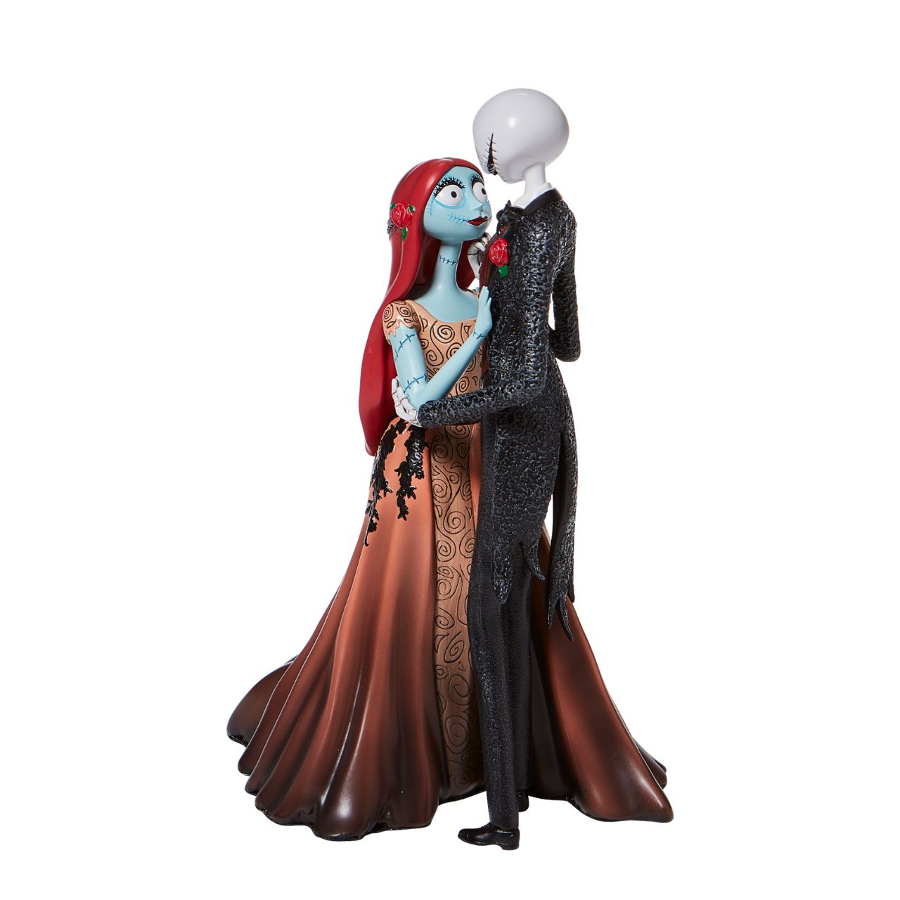 Disney Showcase Jack and Sally Couture de Force Figurine  Jack and Sally are an unlikely coupling of precious proportions. The Skellington king and ragdoll lock eyes in a romantic embrace in this show stopping Couture de Force Disney showcase piece. Wearing elegant robes, the pair prepare to dance the night away.
