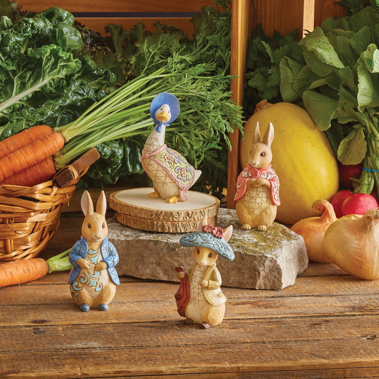 Beatrix Potter, published The Tale of Jemima Puddle-Duck in 1908. A hundred years later, the playful duck still captivates children and adults alike. Bring the nostalgia home with Jim Shore.