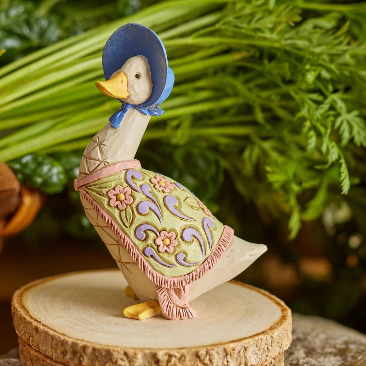 Beatrix Potter, published The Tale of Jemima Puddle-Duck in 1908. A hundred years later, the playful duck still captivates children and adults alike. Bring the nostalgia home with Jim Shore.