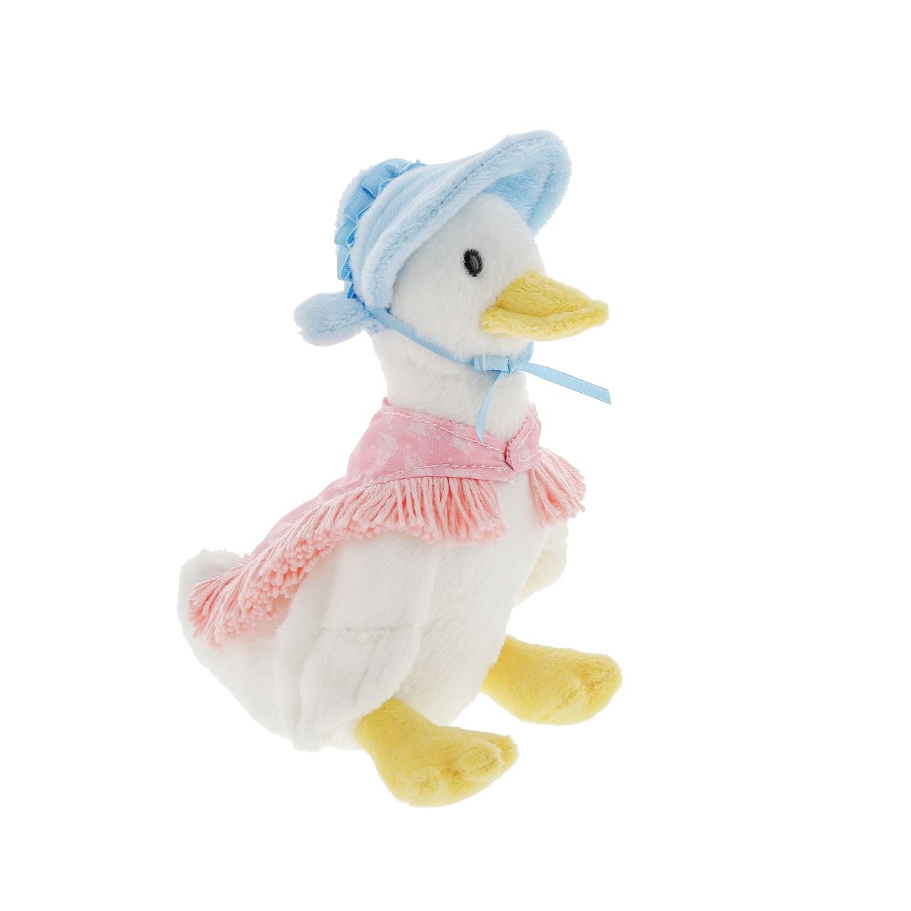 Jemima Puddle-Duck Small Peter Rabbit Collection  This Jemima Puddle-Duck soft toy is made from beautifully soft fabric and is dressed in clothing exactly as illustrated by Beatrix Potter. With her signature beautiful bonnet and shawl.