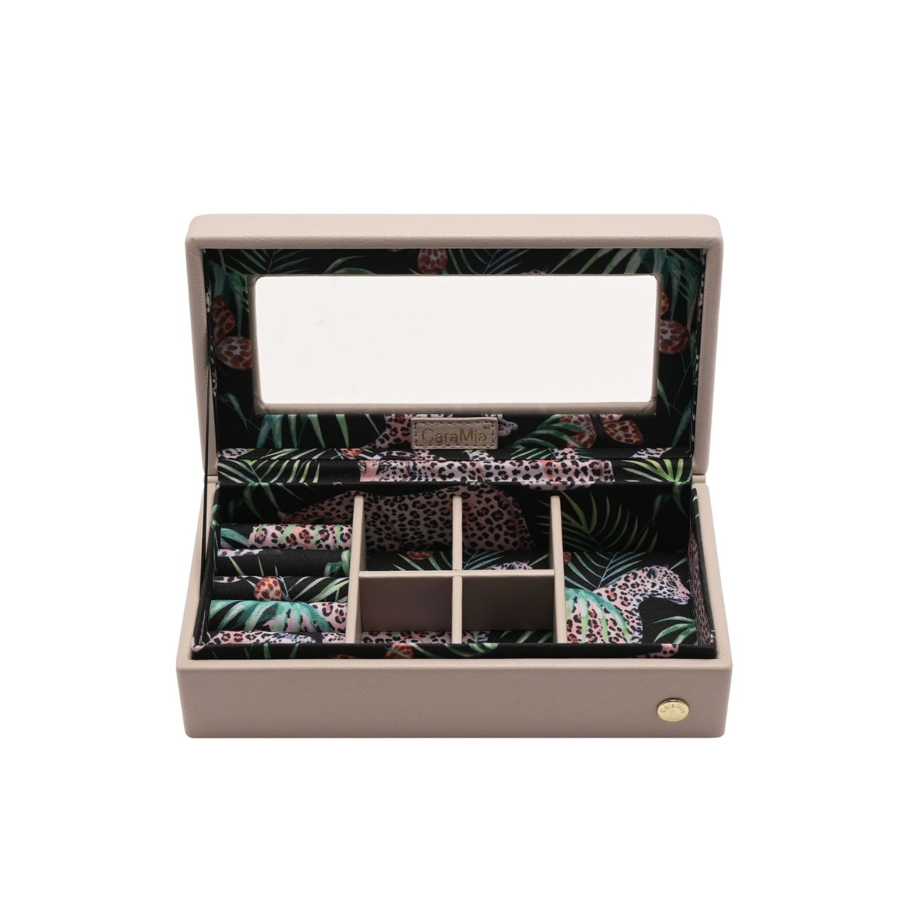 This striking jewellery case features a soft velvet interior.