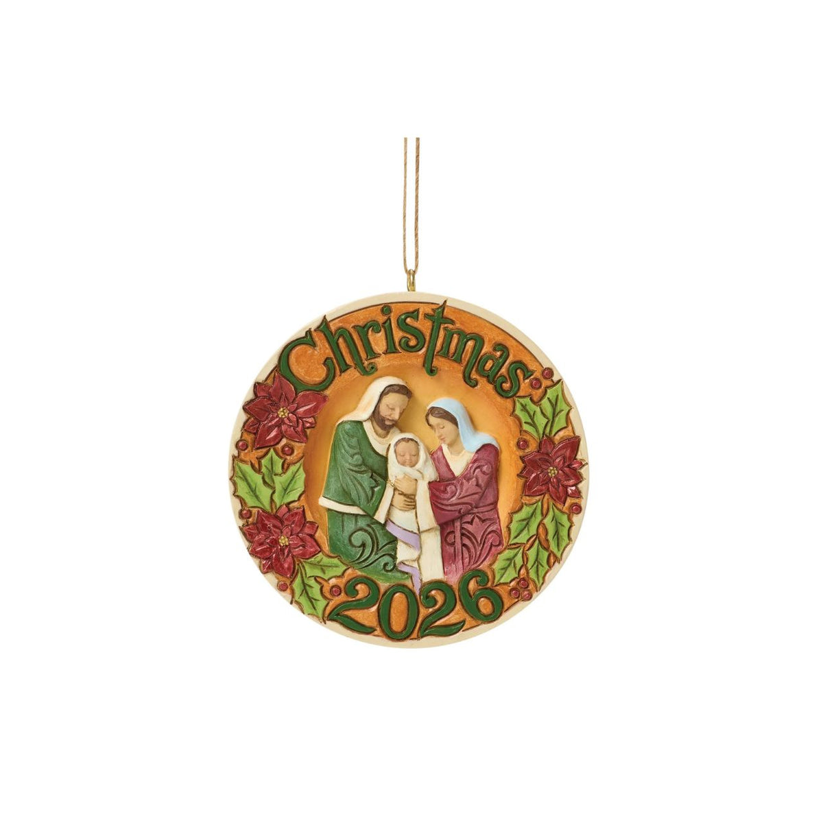 Bring the spirit of Christmas into your home with the 2026 Dated Holy Family with Winged Angel Hanging Ornament from Heartwood Creek by Jim Shore. This beautifully crafted piece depicts the Holy Family under the protective wings of an angel, symbolising hope and divine love.