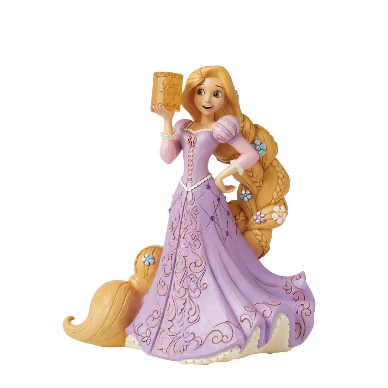 The beautiful dreamer that is Rapunzel from Disney's Tangled has now been recreated by artist Jim Shore as part of his deluxe Disney Traditions collection. Holding a clear resin lantern, Rapunzel is adorned with flowers in her hair and jewels in her dress, making her a truly breath-taking piece.