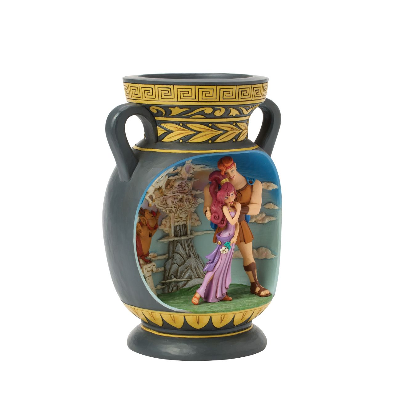 This bold Jim Shore design depicts Hercules in the style of ancient Greek pottery. With intricate storytelling and striking details, this inspired vase honours the legendary hero and Disney's timeless tale of strength and heart.