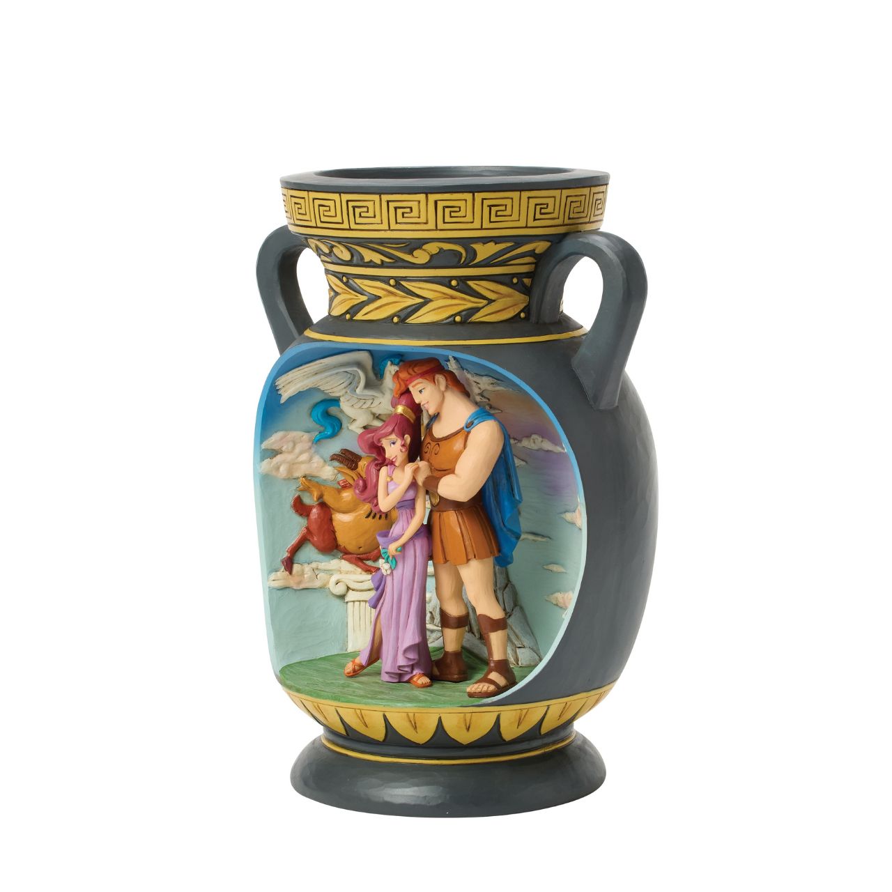 This bold Jim Shore design depicts Hercules in the style of ancient Greek pottery. With intricate storytelling and striking details, this inspired vase honours the legendary hero and Disney's timeless tale of strength and heart.