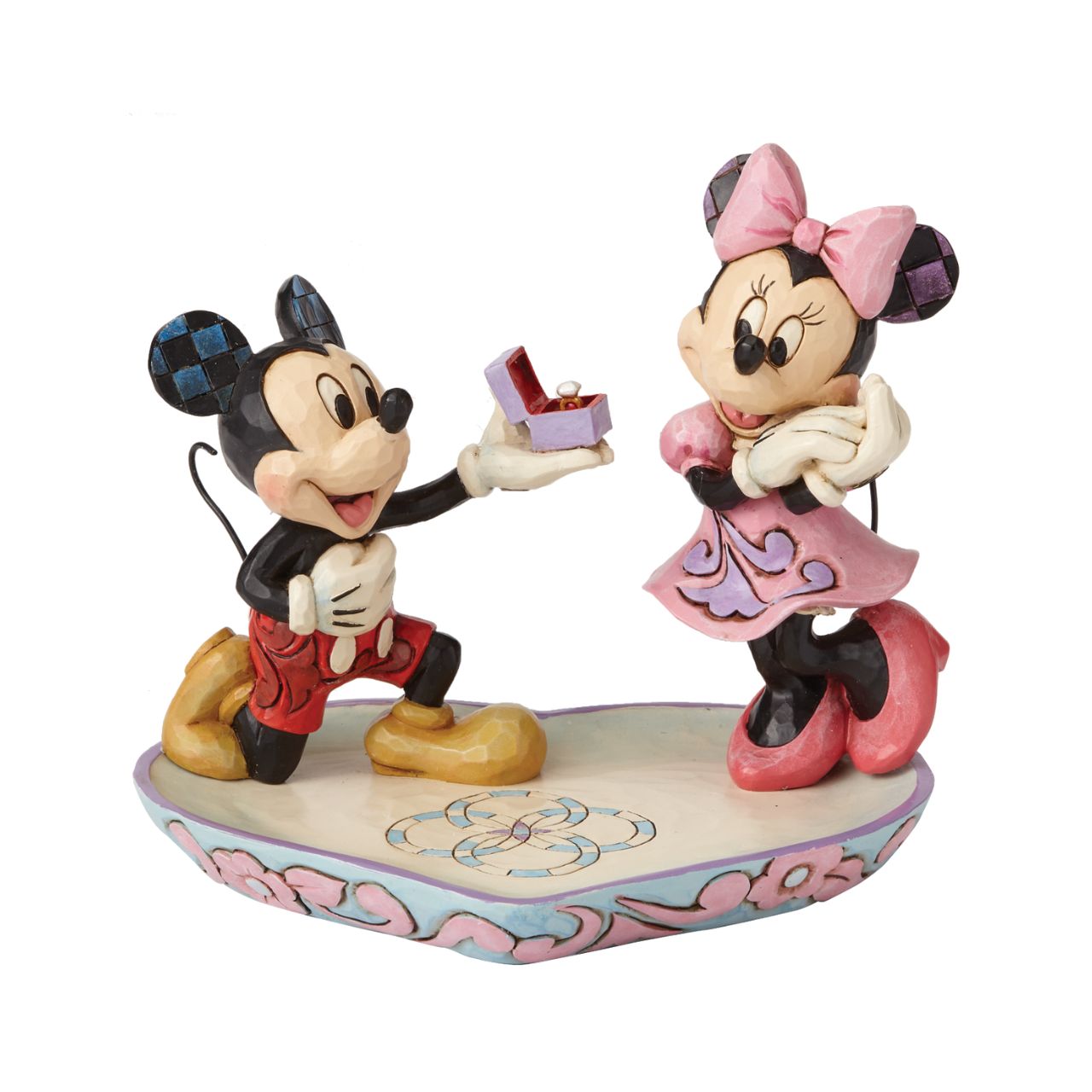Disney A Magical Moment Mickey Proposing to Minnie Mouse Figurine  Mickey Mouse is the soul of romance as he proposes to a love-struck Minnie Mouse in this heartfelt design featuring the artistry of Jim Shore.