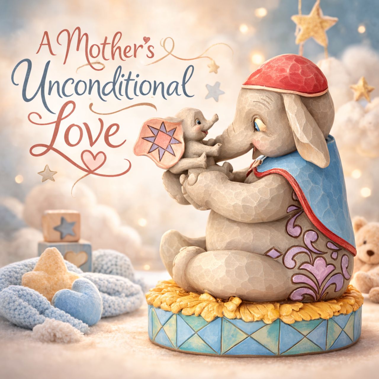 Fiercely protective and unconditionally loving, Mrs. Jumbo cherishes her big-eared baby Dumbo. Handcrafted and hand-painted in exquisite detail, this cast stone figurine by Jim Shore makes a beautiful keepsake for Mother's Day or as a new mum gift. 