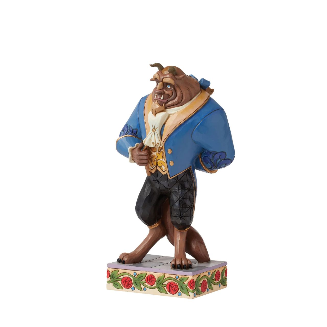 Smartly dressed and looking every bit the Prince he is underneath, the Beast is ready for his dance with Belle. Taken from the iconic Disney Beauty and the Beast film, this piece is a perfect addition to any fans collection, either by himself or paired with any of the Belle figurines from the Disney Traditions by Jim Shore collection.
