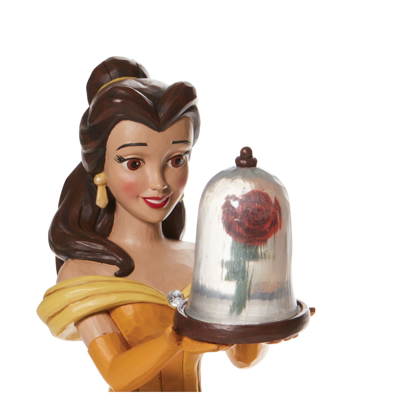 First in a Series of Deluxe figurines (The Enchanted Princess Series.) Designed by Jim Shore in celebration of Beauty and the Beast's 30th Anniversary is this striking 38.0cm Belle figurine, Belle looks stunning in her characteristic golden ball gown, embellished with pearls and swarovski crystals.
