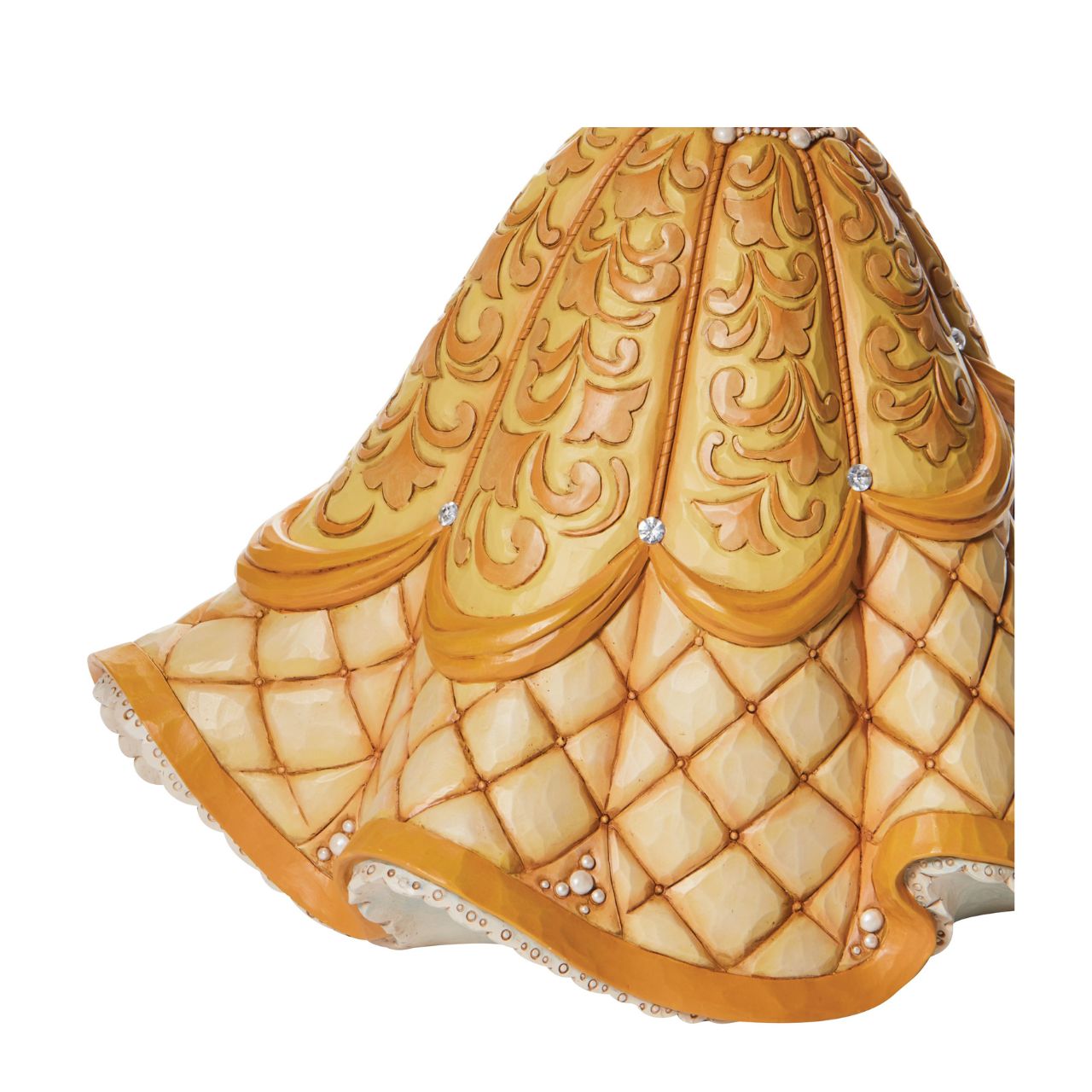 First in a Series of Deluxe figurines (The Enchanted Princess Series.) Designed by Jim Shore in celebration of Beauty and the Beast's 30th Anniversary is this striking 38.0cm Belle figurine, Belle looks stunning in her characteristic golden ball gown, embellished with pearls and swarovski crystals.