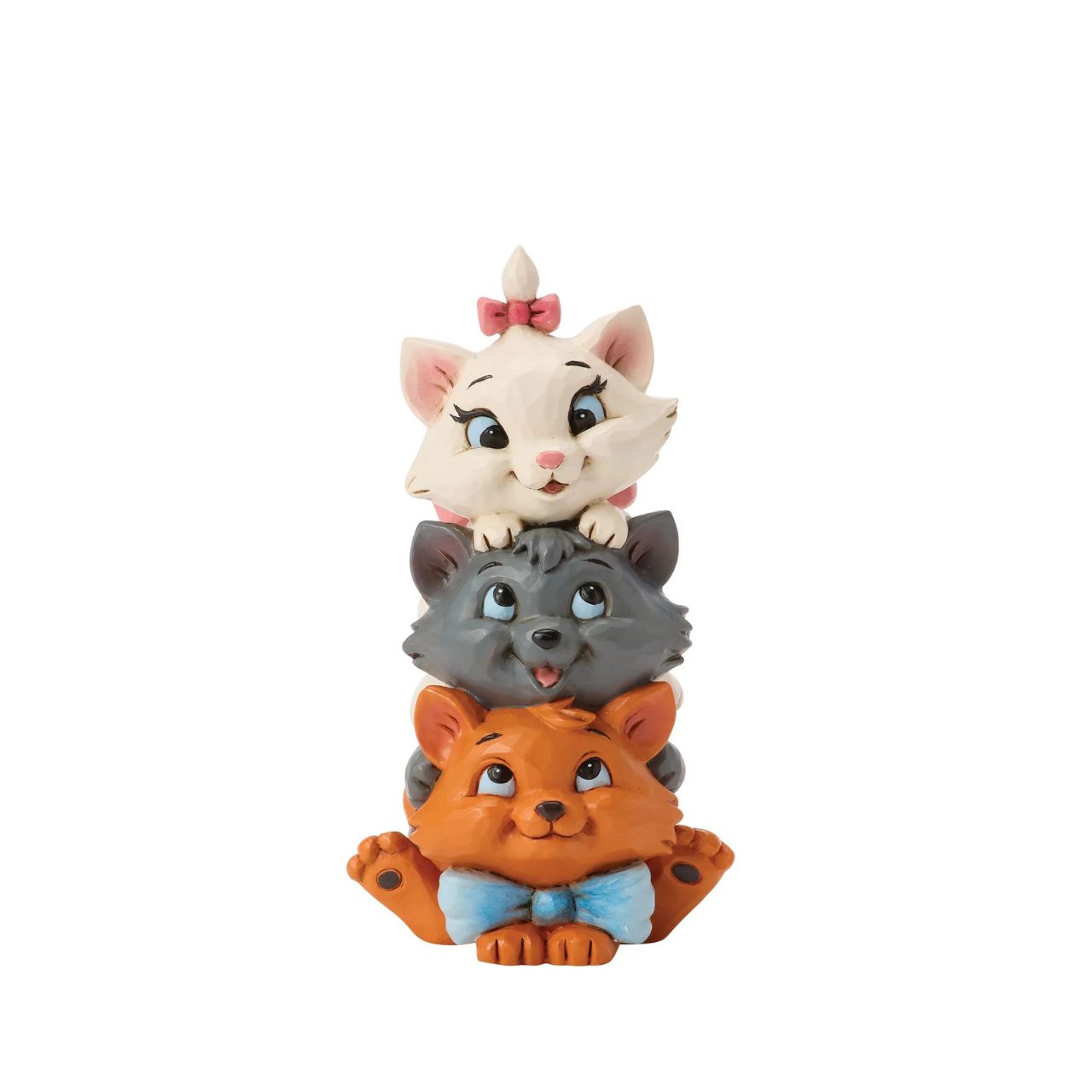 This charming Jim Shore design features the Aristocats kittens playfully stacked together. Toulouse forms the base as Berlioz and Marie balance on top, with bright smiles. The spoiled trio is about to learn some big lessons after being kidnapped.