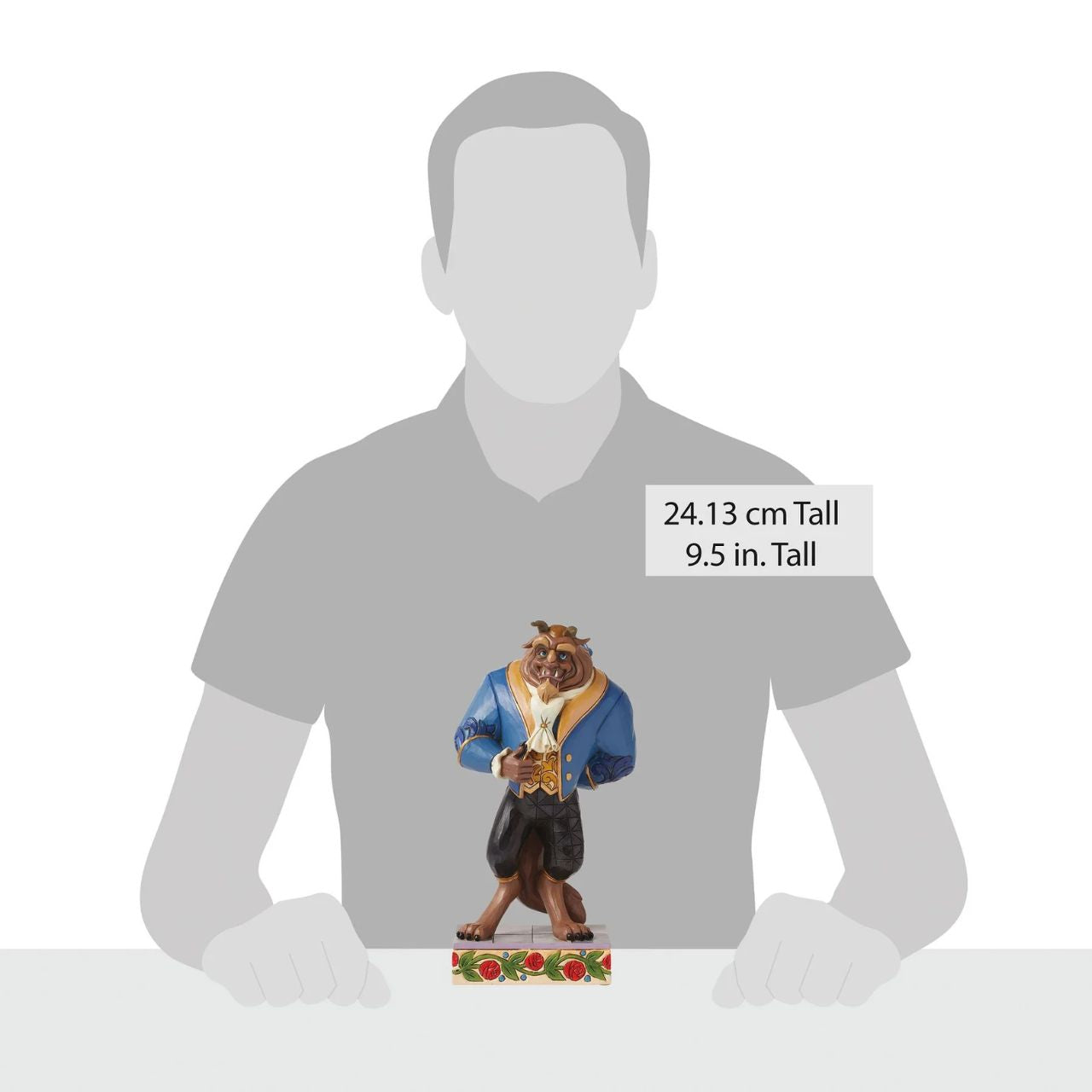 Smartly dressed and looking every bit the Prince he is underneath, the Beast is ready for his dance with Belle. Taken from the iconic Disney Beauty and the Beast film, this piece is a perfect addition to any fans collection, either by himself or paired with any of the Belle figurines from the Disney Traditions by Jim Shore collection.
