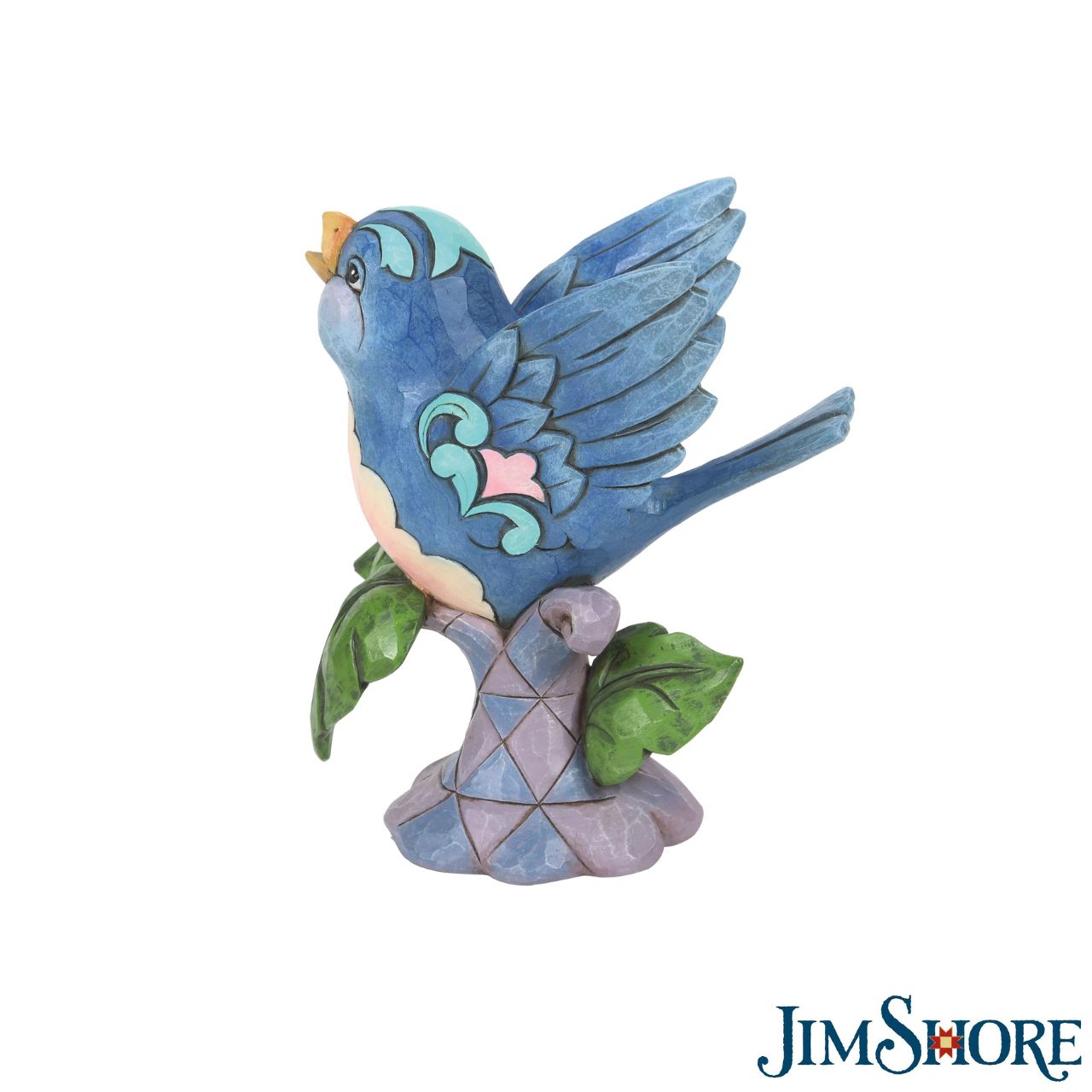 Bluebird on Branch Figurine "Sweet Songs of Happiness" by Jim Shore   "Sweet Songs of Happiness" A colourful accent to brighten your day, Jim Shore's richly detailed Bluebird design features a combination of subtle quilt patterning and beautifully hand-crafted rosemaling motifs.