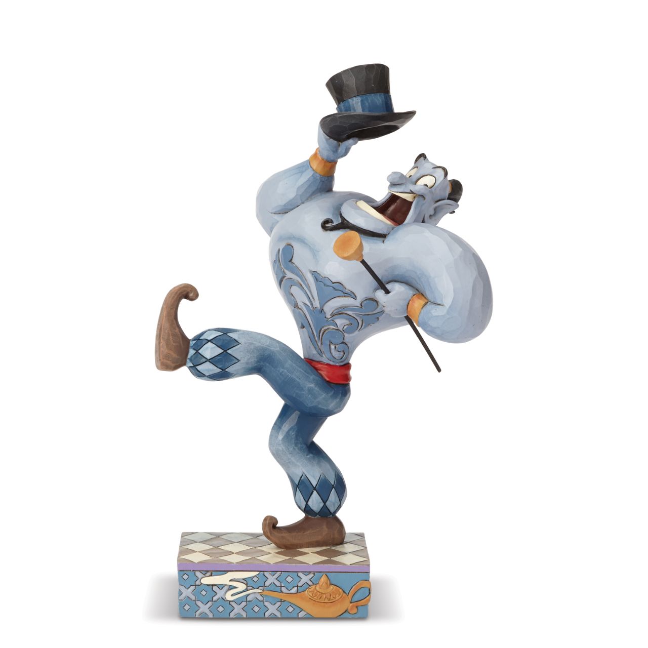 Disney's Aladdin Born Showman Genie Figurine by Jim Shore  You ain't never had a friend like Genie. Jim Shore captures his fun, comical spirit, as he dances along with a cane and top hat, entertaining his adoring audience. Make your wishes come true with this playful Genie from Disney's Aladdin in your magical collection.