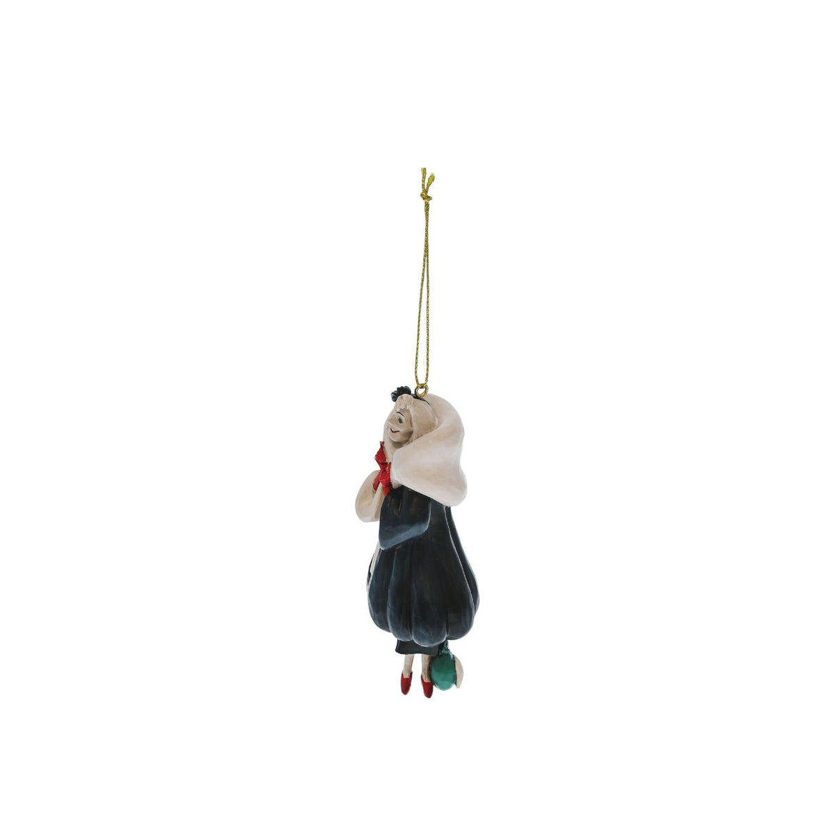 Cruella hanging ornament as part of the Disney Traditions by Jim Shore collection. Perfect for any Christmas Tree.