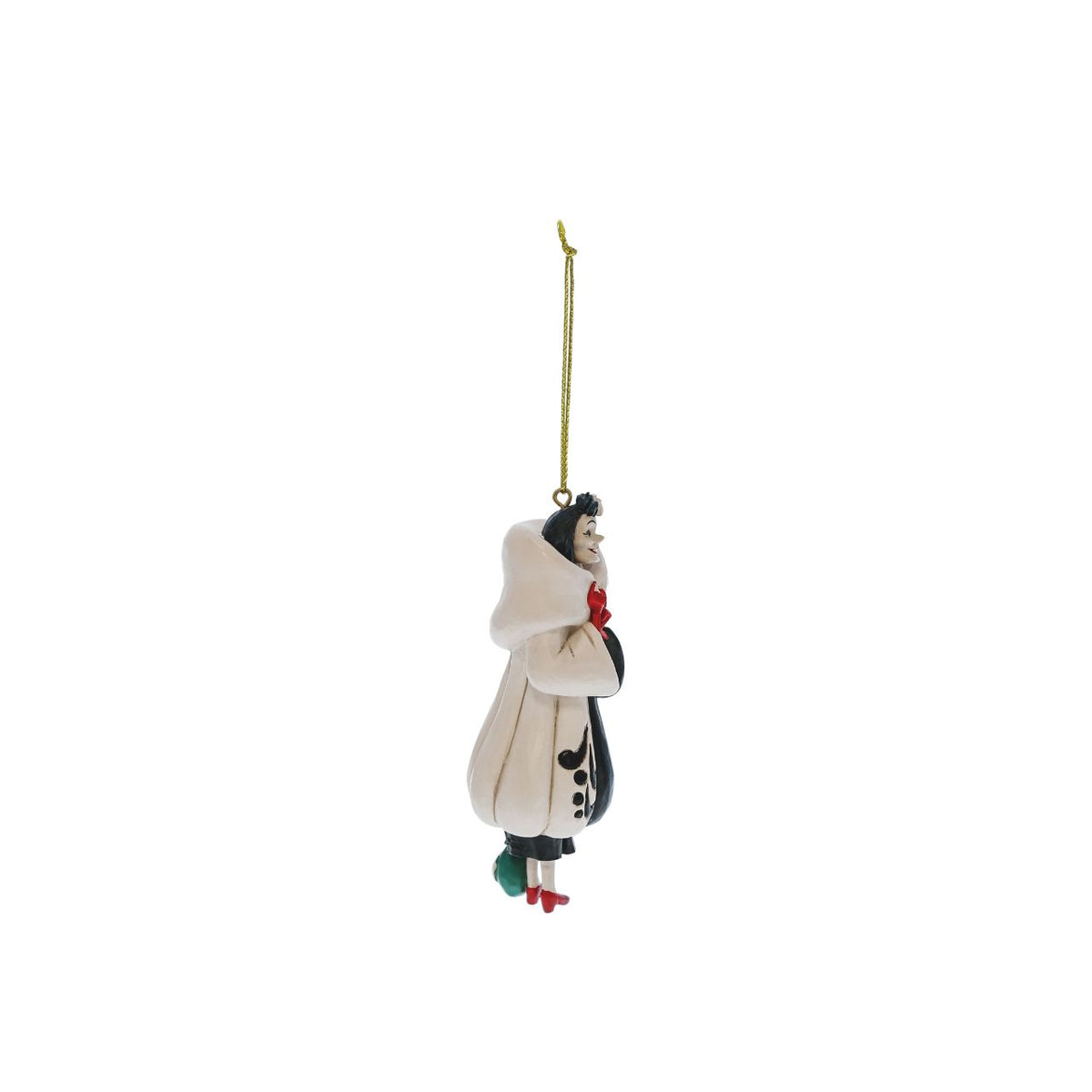 Cruella hanging ornament as part of the Disney Traditions by Jim Shore collection. Perfect for any Christmas Tree.