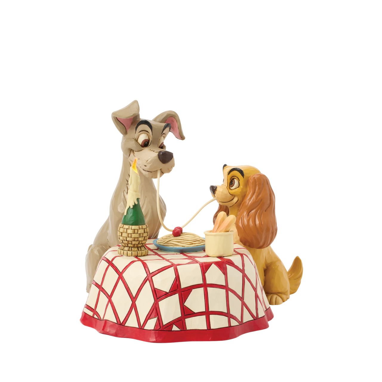 This delightful Jim Shore design celebrates the 70th anniversary of Lady and the Tramp, depicting the pair sharing a table and a plate of pasta, they playfully chew the same noodle. Relive the romance and nostalgia of this timeless love story. Uses 3x AAA batteries (not included) and has an automatic timer, 6 hours on, 18 hours off.