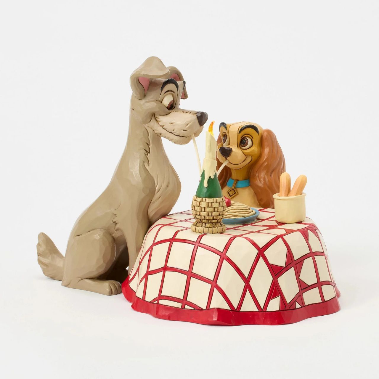 This delightful Jim Shore design celebrates the 70th anniversary of Lady and the Tramp, depicting the pair sharing a table and a plate of pasta, they playfully chew the same noodle. Relive the romance and nostalgia of this timeless love story. Uses 3x AAA batteries (not included) and has an automatic timer, 6 hours on, 18 hours off.