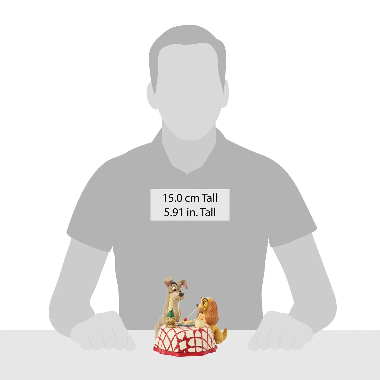 This delightful Jim Shore design celebrates the 70th anniversary of Lady and the Tramp, depicting the pair sharing a table and a plate of pasta, they playfully chew the same noodle. Relive the romance and nostalgia of this timeless love story. Uses 3x AAA batteries (not included) and has an automatic timer, 6 hours on, 18 hours off.