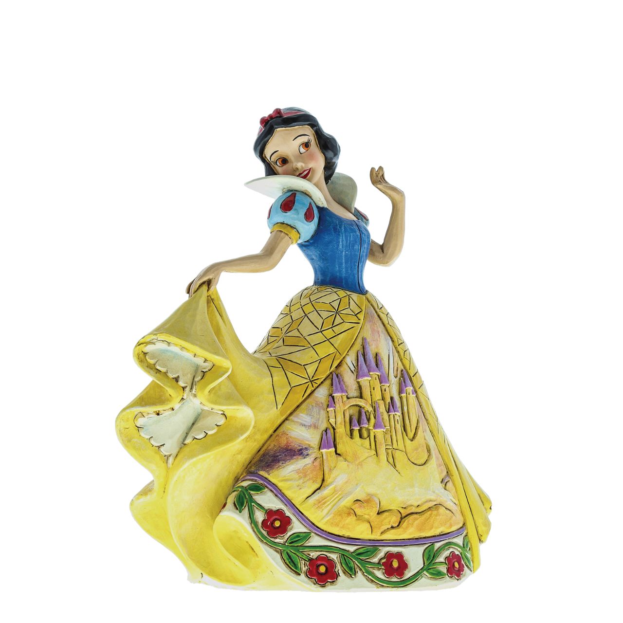 Castles In the Clouds Snow White Figurine  Snow White's Prince did come and escorted her to a majestic castle in the sky. Designed by award winning artist and sculptor, Jim Shore for the Disney Traditions brand. The figurine is made from cast stone.