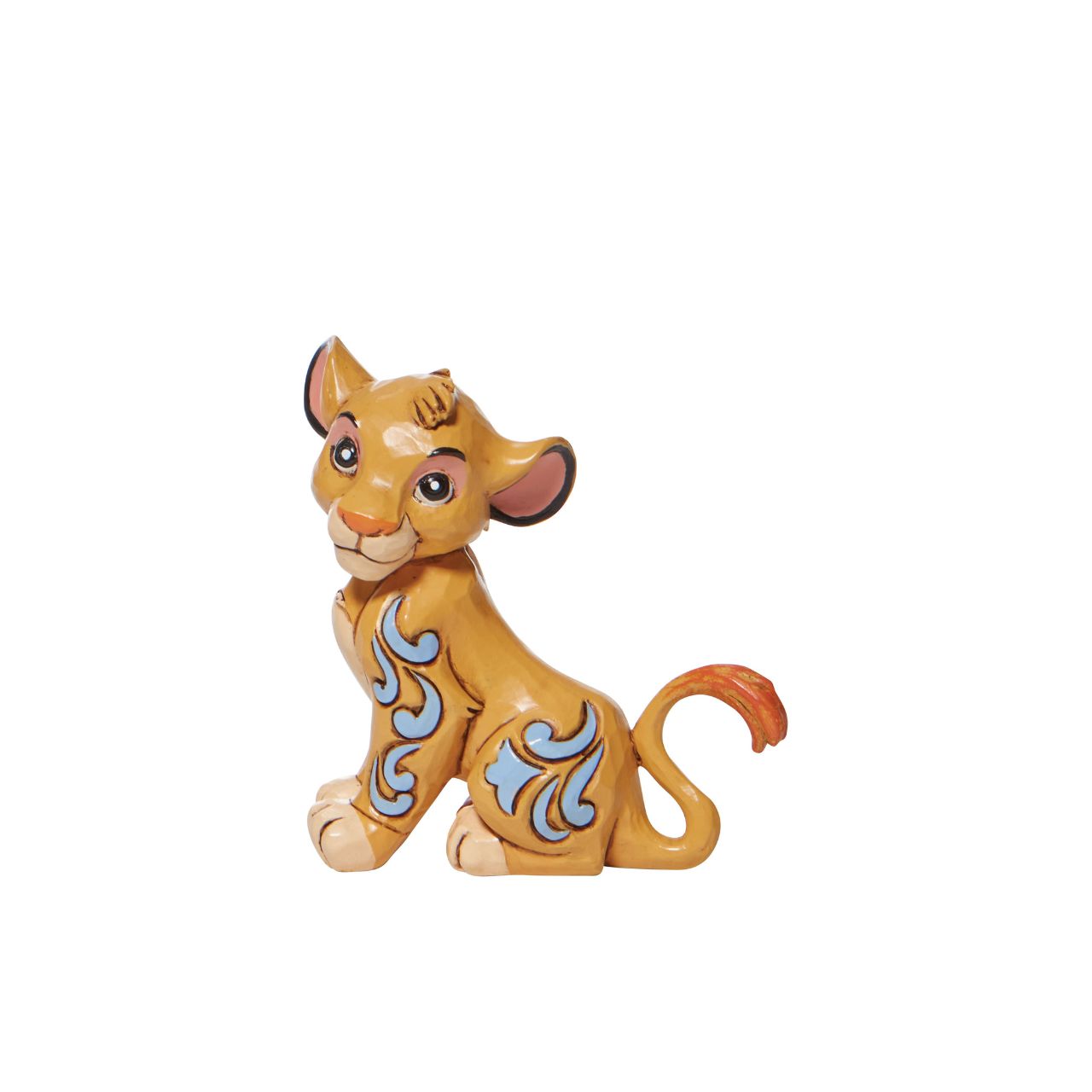 Simba, the cub to be king, boasts an adorable expression in this Jim Shore statuette. With folksy patterns down his side, he's a vision of playfulness and charm. Looking more like a house cat than a lion, he's the perfect addition to your home.