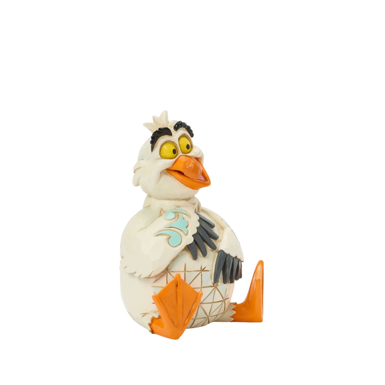 This Jim Shore miniature features Scuttle, the eccentric Seagull from The Little Mermaid, with vibrant rosemaling and charming patchwork details. With a bright smile and playful expression, you can almost hear his joyful laugh.