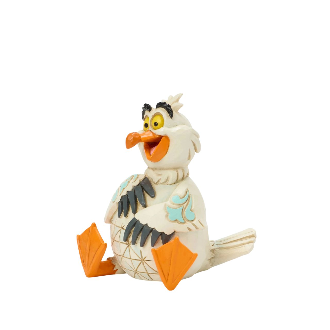 This Jim Shore miniature features Scuttle, the eccentric Seagull from The Little Mermaid, with vibrant rosemaling and charming patchwork details. With a bright smile and playful expression, you can almost hear his joyful laugh.