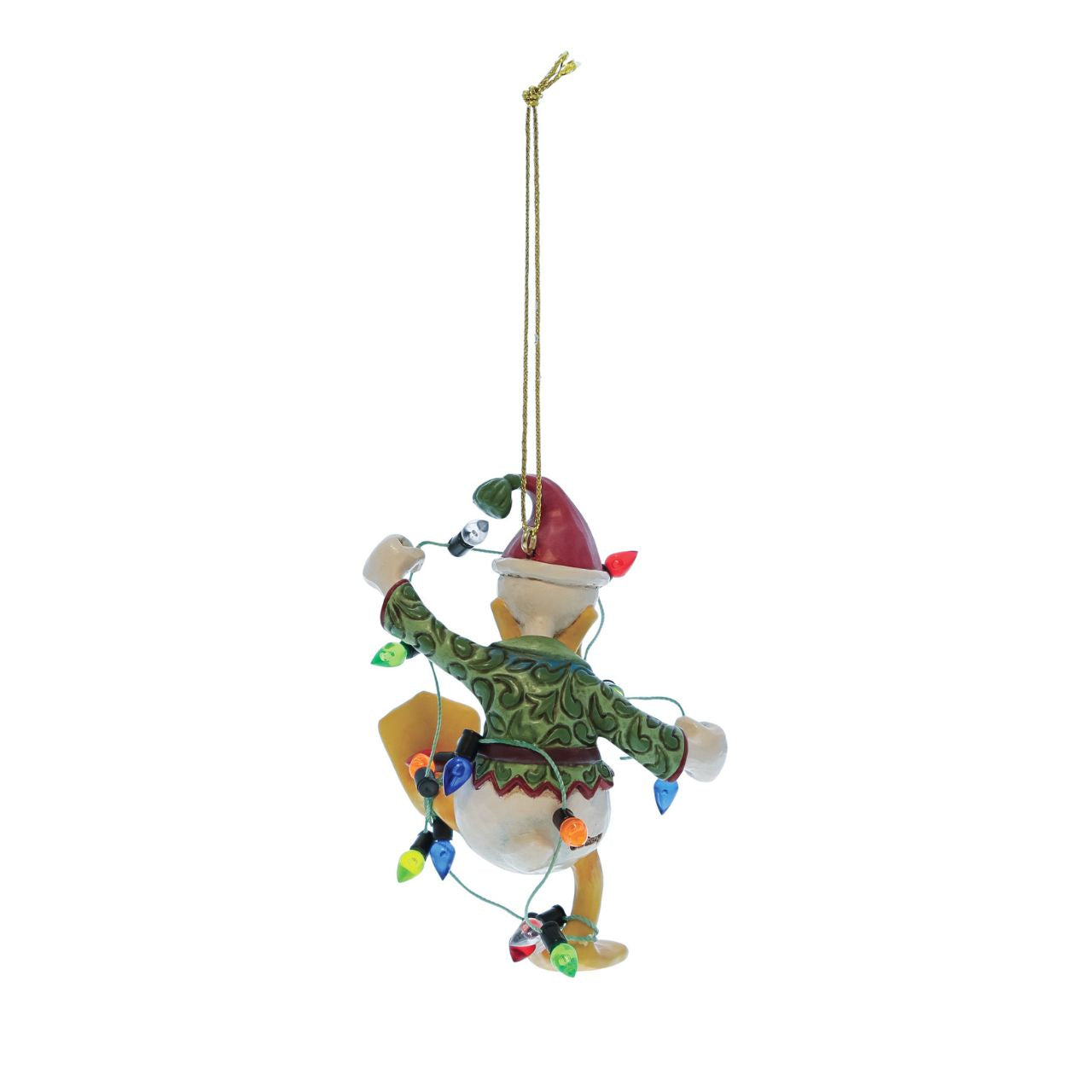 Donald Duck is trying to get into the festive spirit and not into a tangle. This fun hanging ornament from Jim Shore's Disney Traditions is the perfect way to celebrate not only your love of Donald and the magic of Disney, but also the fun and festive season.