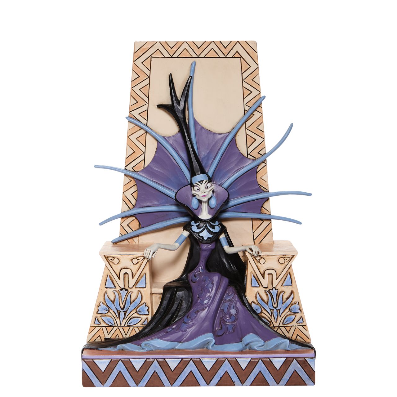 Emaciated Evil - Villain Yzma Figurine by Jim Shore   The devious diva, Yzma, yearns for power as she conspires a poisonous plot to unsurp the throne from Emperor Kuzco. Jim Shore's design captures the villain Yzma's personality from Disney's Emperor's New Groove in this intricately hand-painted and detailed sculpt.
