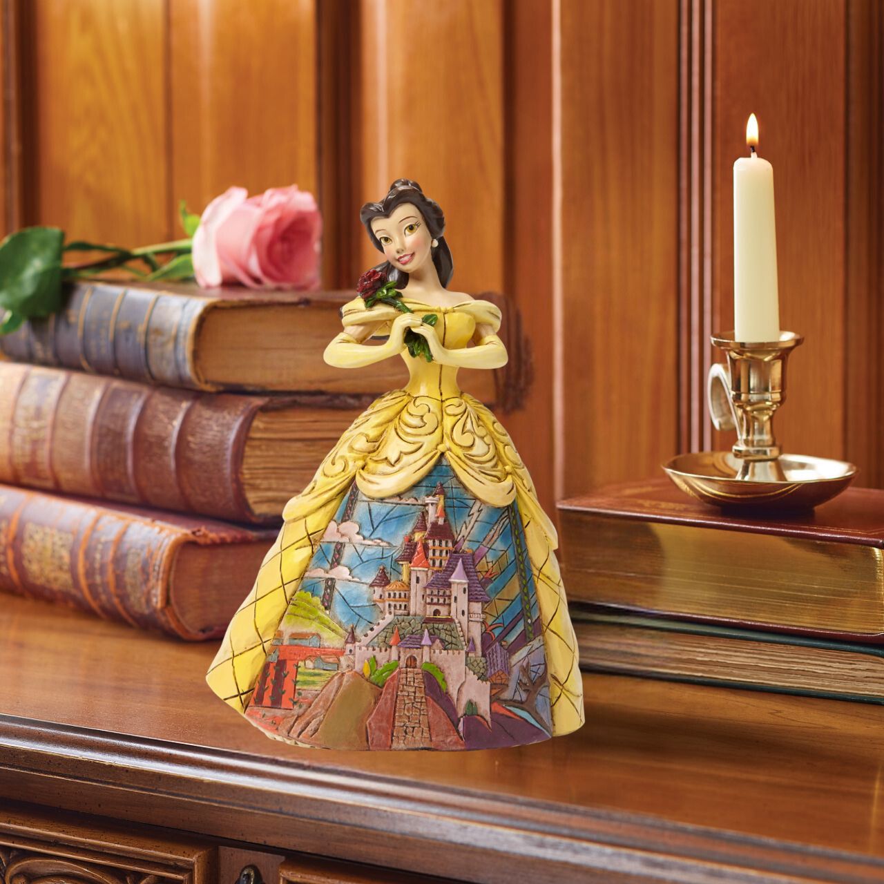 The Prince's castle shown in the opening sequence to Disney's Beauty and the Beast is faithfully recreated by master folk artist Jim Shore in this new collection of Disney princesses for the Disney Traditions brand.