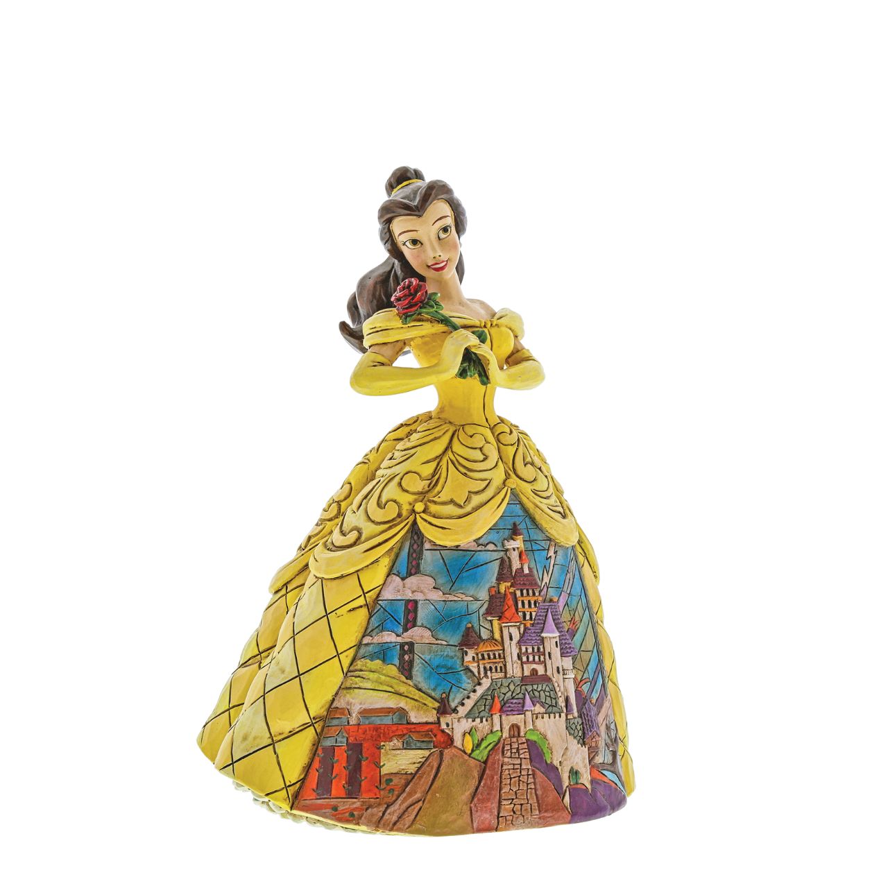 The Prince's castle shown in the opening sequence to Disney's Beauty and the Beast is faithfully recreated by master folk artist Jim Shore in this new collection of Disney princesses for the Disney Traditions brand.