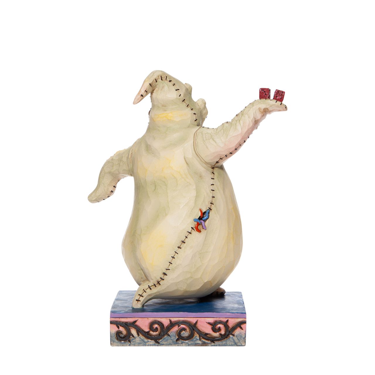 Oogie Boogie the main antagonist of Tim Burton's The Nightmare Before Christmas, strikes a sinister pose in this Jim Shore statuette. Resembling a burlap sack filled with bugs, the villain is profusely power hungry and diabolically negligent.