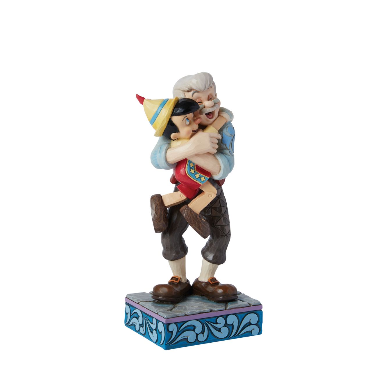 Gepetto and Pinocchio show the perfect love between a boy and his father. Hand painted for the Disney Traditions collection. Comes in a fully branded gift box.