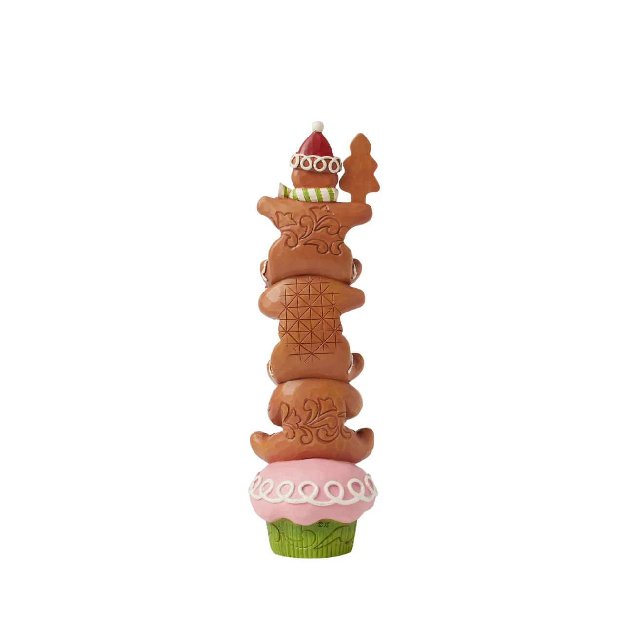 This delightful Gingerbread Christmas Jim Shore design features a festive cupcake topped with three cheerful gingerbread men, each adorned with colorful icing, candy, sprinkles, with signature Jim Shore patterning. They sure capture the joy and warmth of Christmas season.