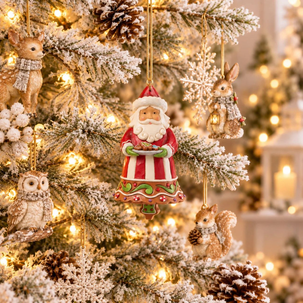 This gingerbread Santa doubles as a jingle bell, bringing sound and sweetness to the season. Jim Shore's artistry transforms the candy-coloured design into a nostalgic treasure. A playful ornament that will ring in holiday joy year after year.