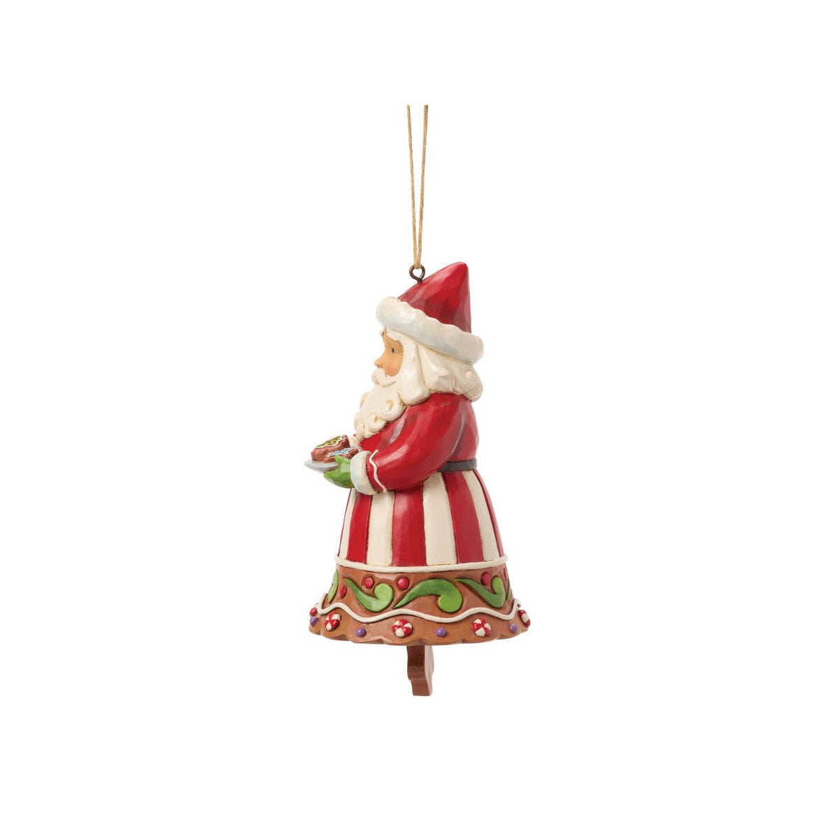 This gingerbread Santa doubles as a jingle bell, bringing sound and sweetness to the season. Jim Shore's artistry transforms the candy-coloured design into a nostalgic treasure. A playful ornament that will ring in holiday joy year after year.
