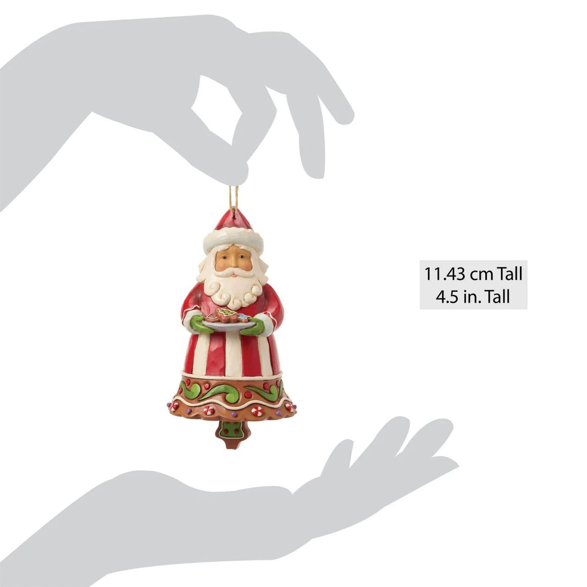 This gingerbread Santa doubles as a jingle bell, bringing sound and sweetness to the season. Jim Shore's artistry transforms the candy-coloured design into a nostalgic treasure. A playful ornament that will ring in holiday joy year after year.
