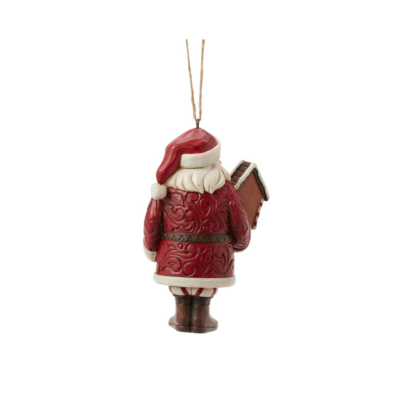 This stunning Gingerbread Christmas Jim Shore ornament features Santa holding a beautifully crafted gingerbread house and a candy cane, all while draped in an ornate rosemaling cloak. With intricate details and vibrant colours, this Santa captures the holiday spirit.